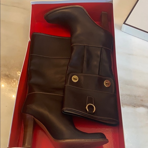 Coach Rory Polished Calf Boot Chocolate Brown 8.5 - Picture 14 of 16